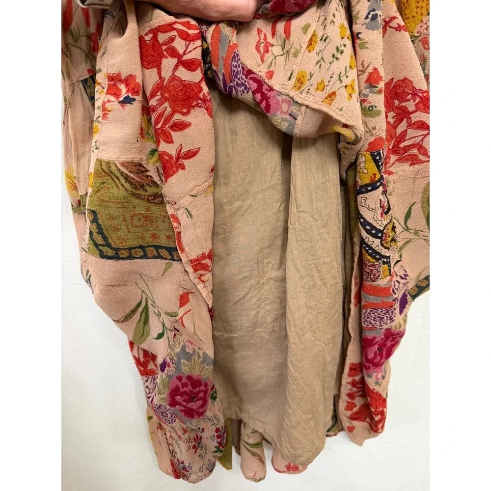 Passports Floral Patchwork Rayon Maxi Skirt Women Medium Pink Boho Vintage 90s